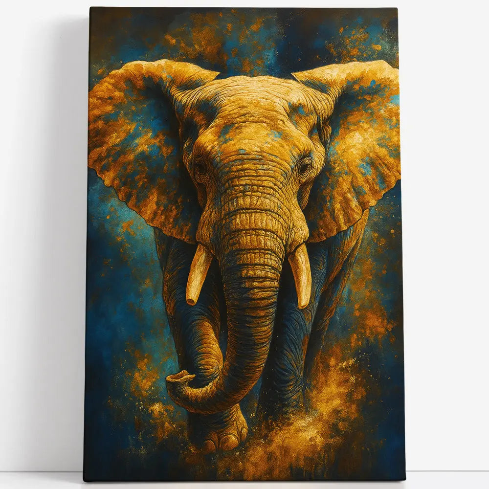 Tableau éléphant abstrait bleu orange