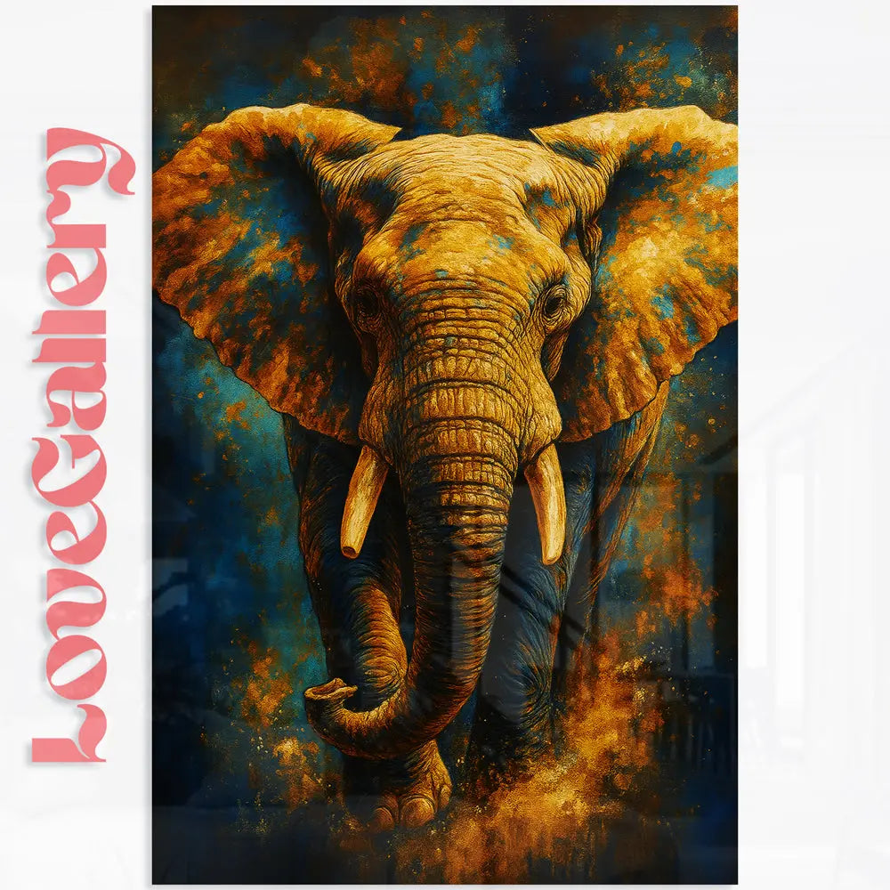 Tableau éléphant abstrait bleu orange