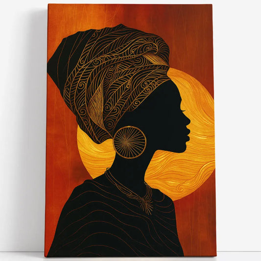 Tableau femme africaine turban doré