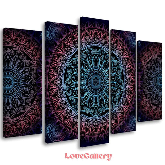 Tableau mandala bohème neon hypnotique