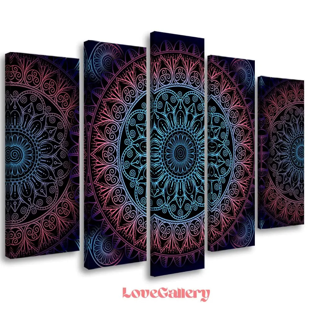 Tableau mandala bohème neon hypnotique