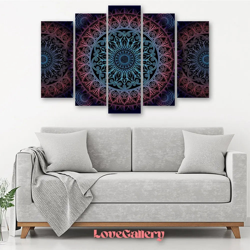 Tableau mandala bohème neon hypnotique