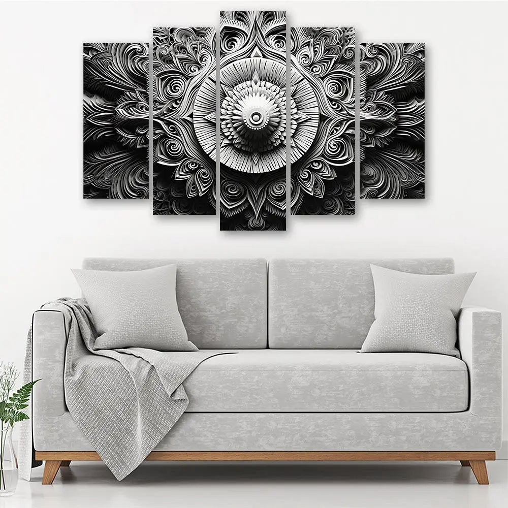 Tableau mandala design noir blanc