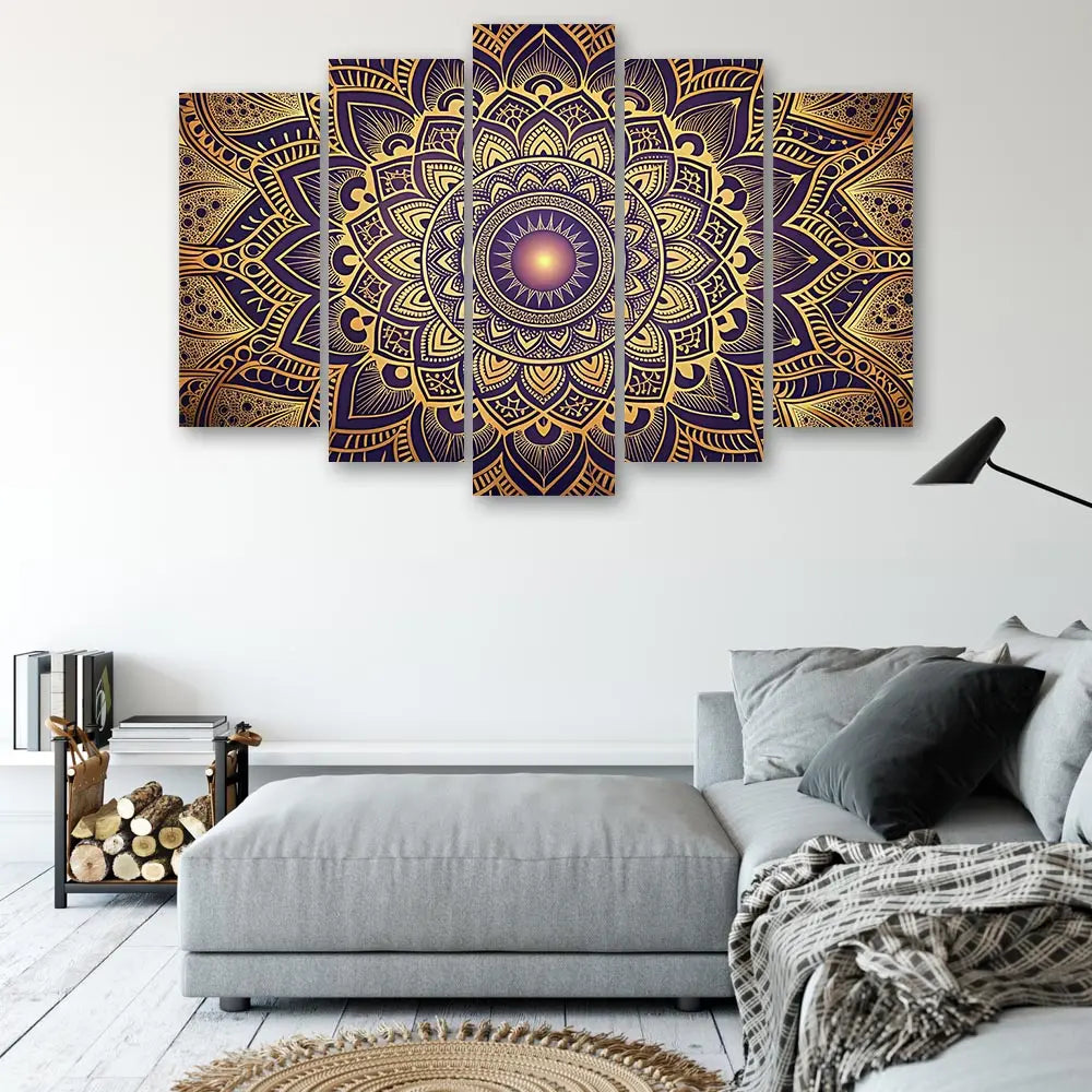 Tableau mandala doré violet oriental
