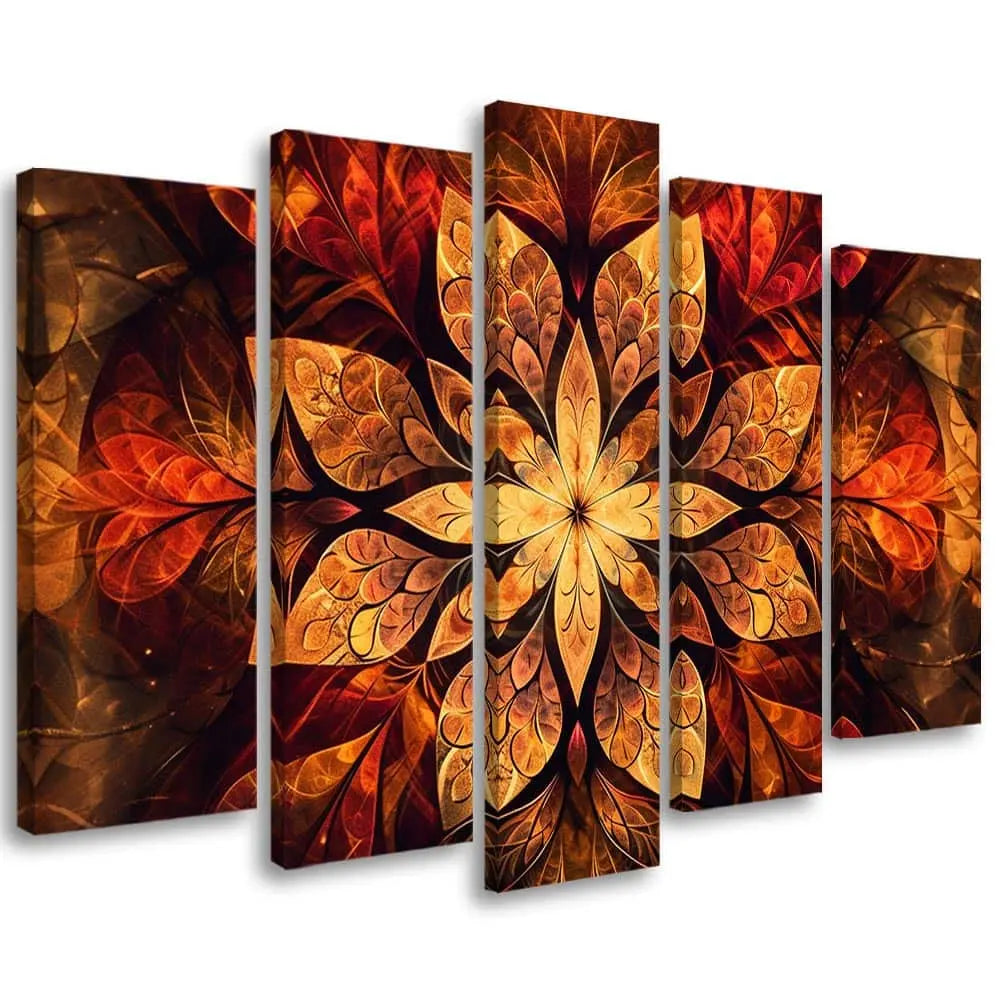 Tableau mandala floral rouge jaune