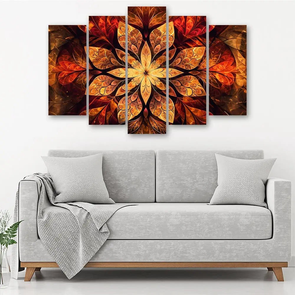 Tableau mandala floral rouge jaune