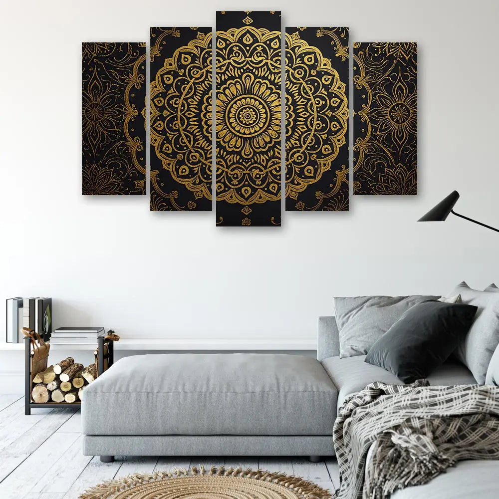 Tableau mandala or noir oriental luxe