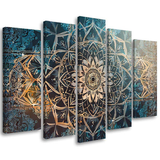 Tableau mandala oriental bleu or