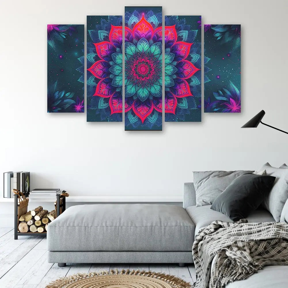 Tableau mandala vert turquoise psychédélique