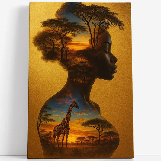Tableau savane silhouette africaine