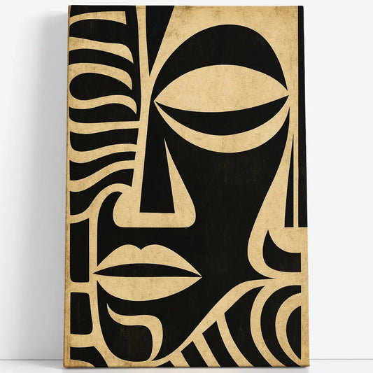 Tableau visage abstrait noir beige