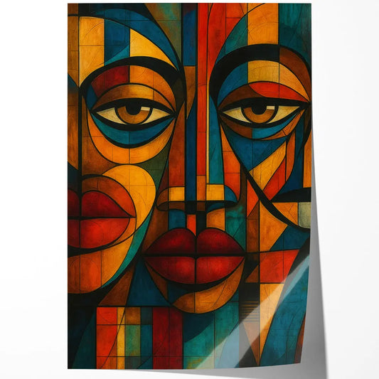 Tableau visage cubiste géométrique