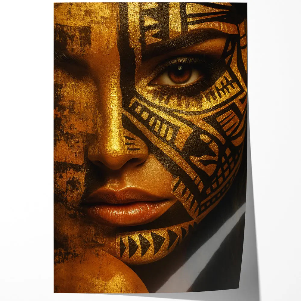 Tableau visage femme tribal doré