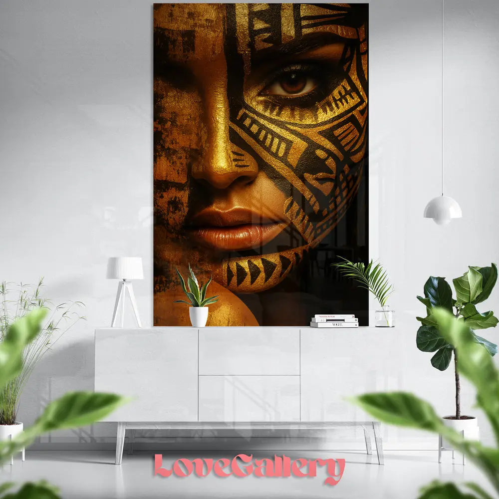 Tableau visage femme tribal doré