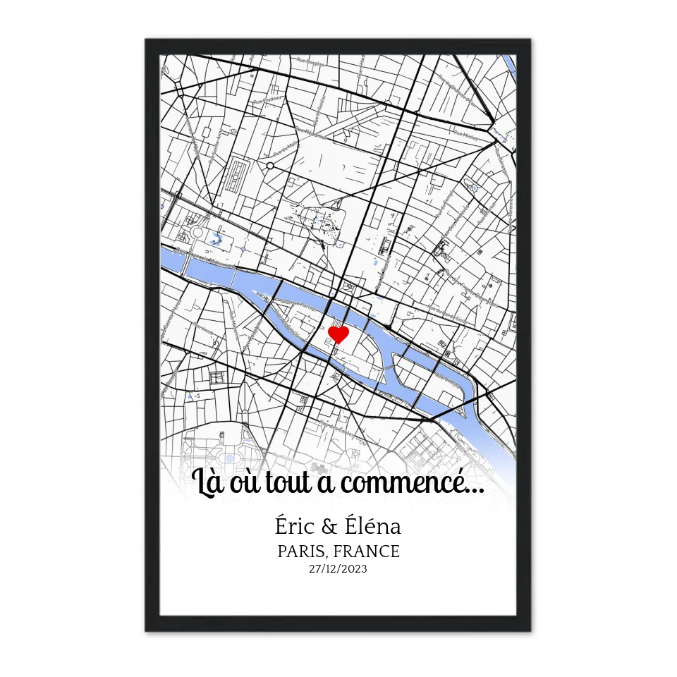 Affiche personnalisée « lieu de rencontre » - tableau couple - cadre-toile-personnalisable