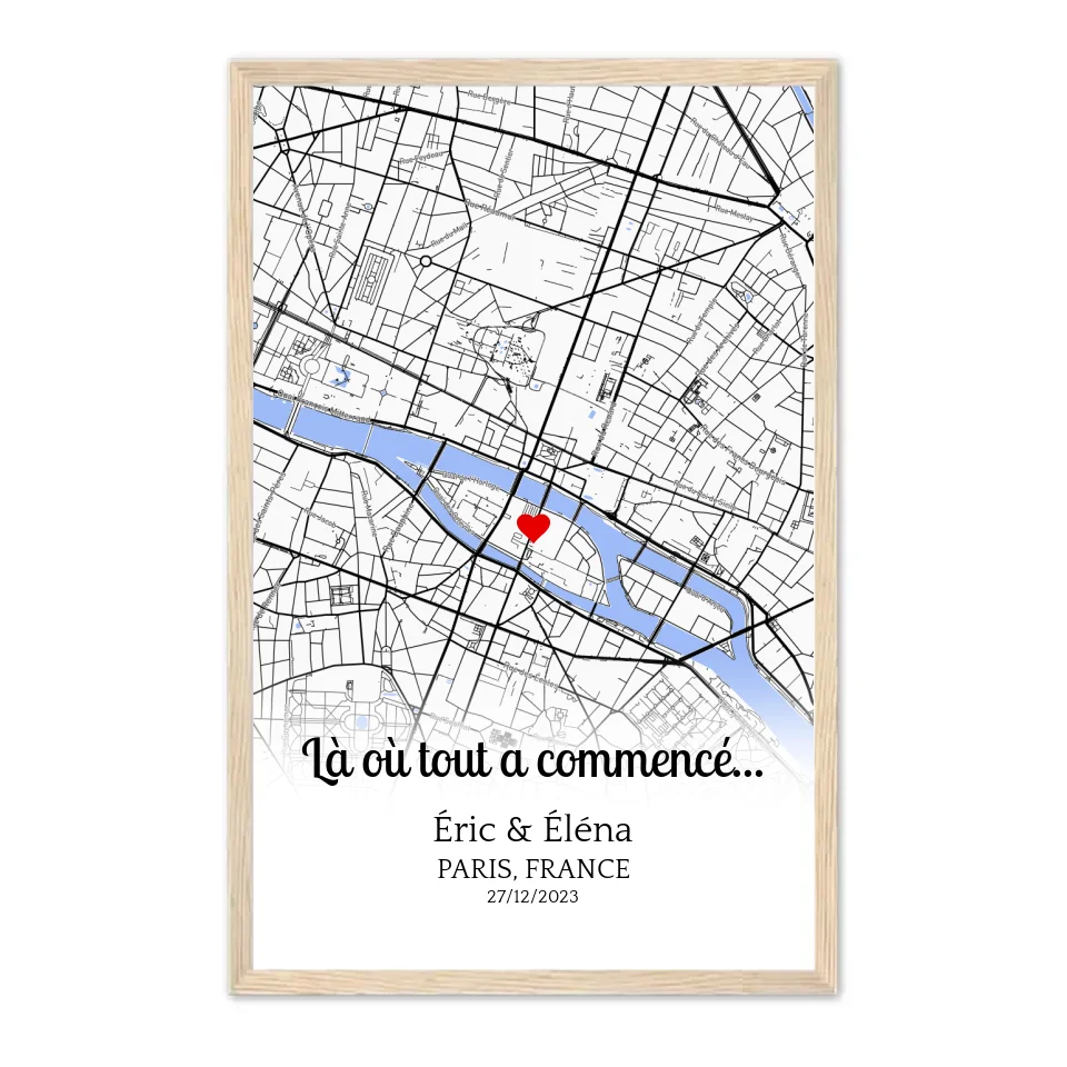 Affiche personnalisée « lieu de rencontre » - tableau couple - cadre-toile-personnalisable