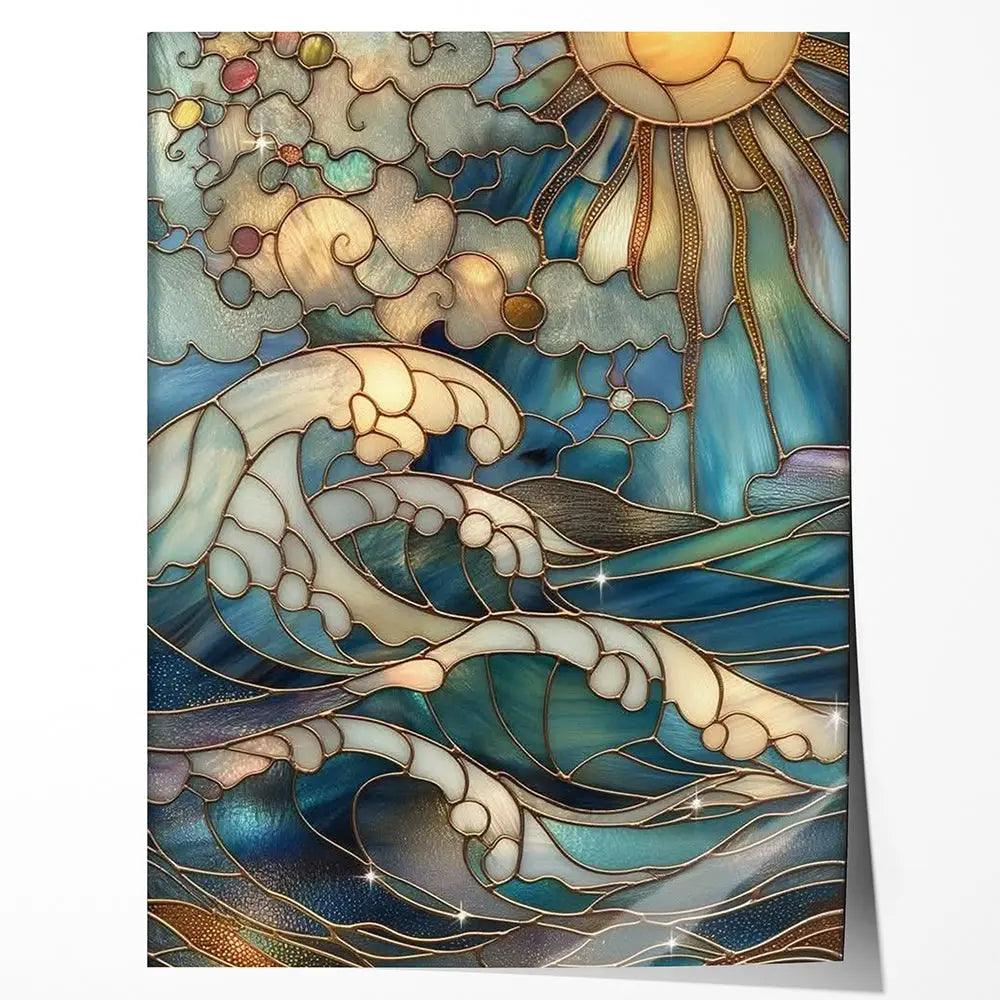 Tableau art vitrail océan soleil Love-Gallery