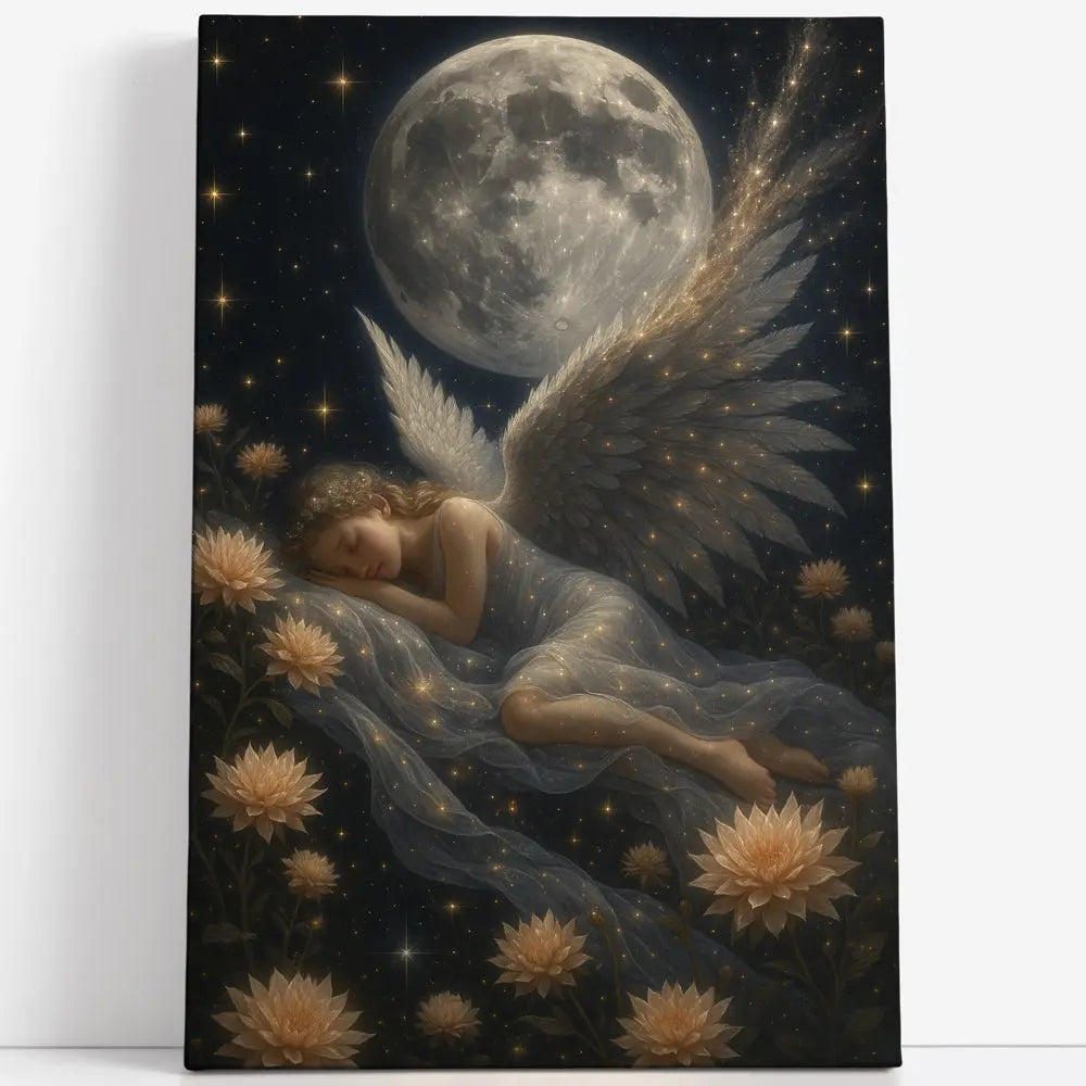 Tableau femme ange lune lotus etoiles Love-Gallery
