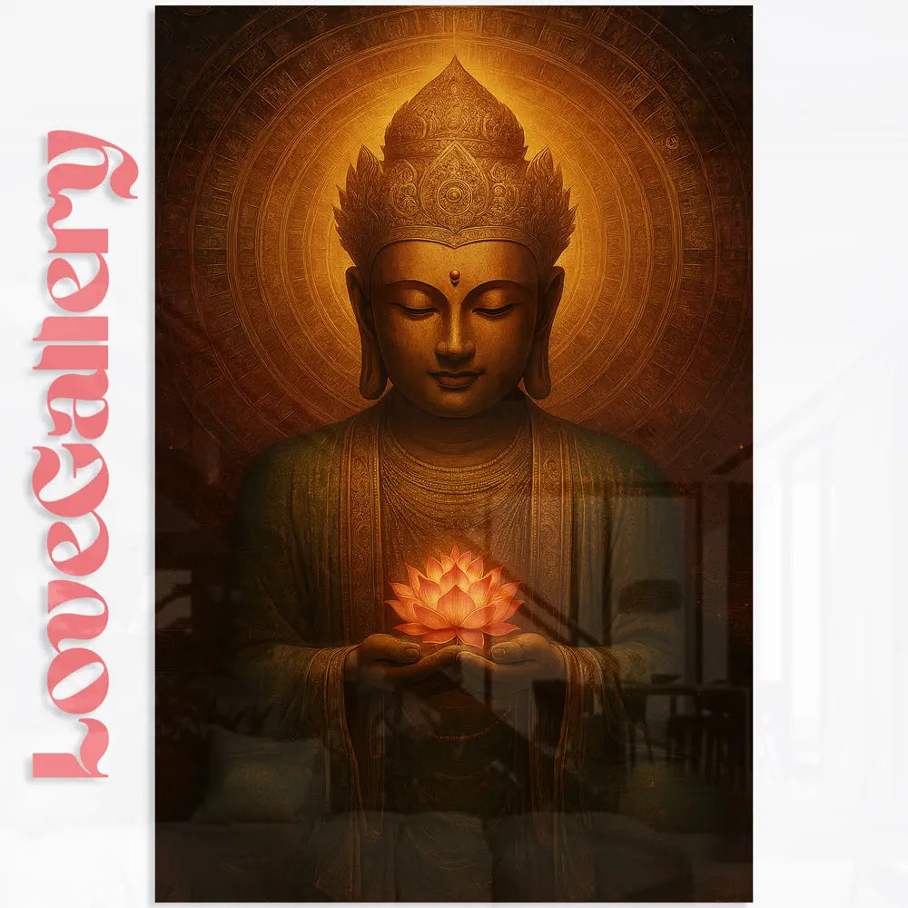 Tableau Bouddha couronné avec lotus rose Love-Gallery