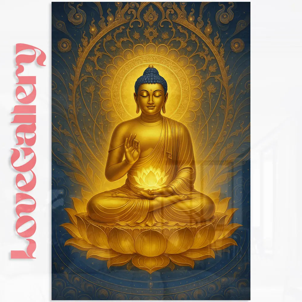 Tableau Bouddha doré sur lotus Mandala Love-Gallery