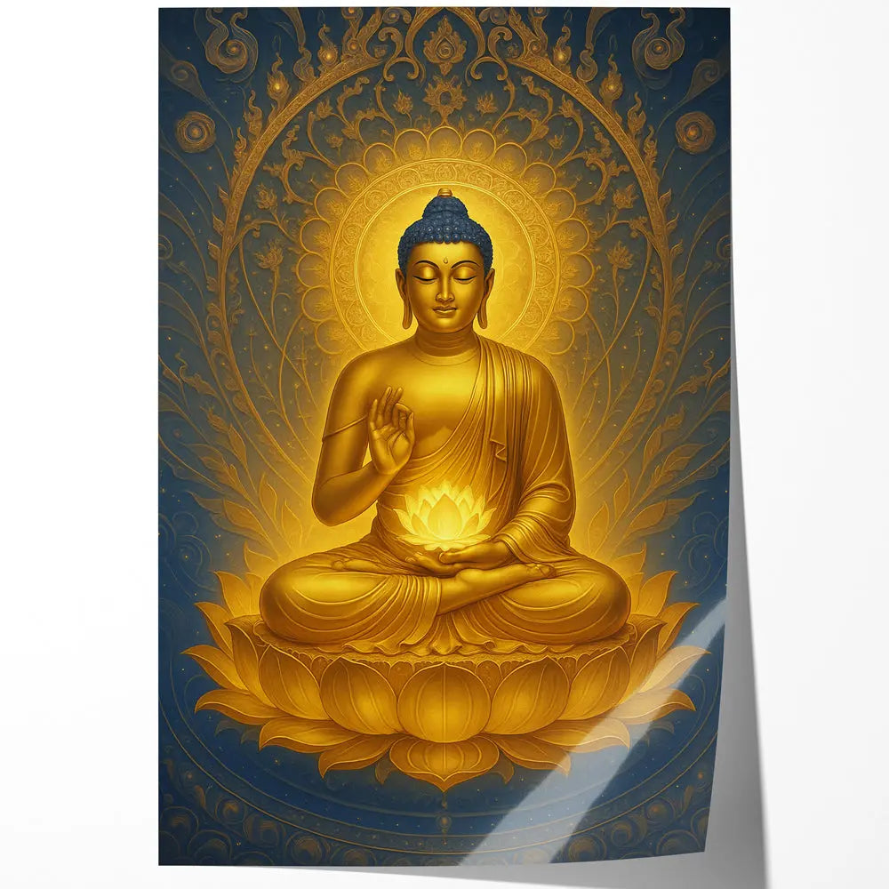 Tableau Bouddha doré sur lotus Mandala Love-Gallery
