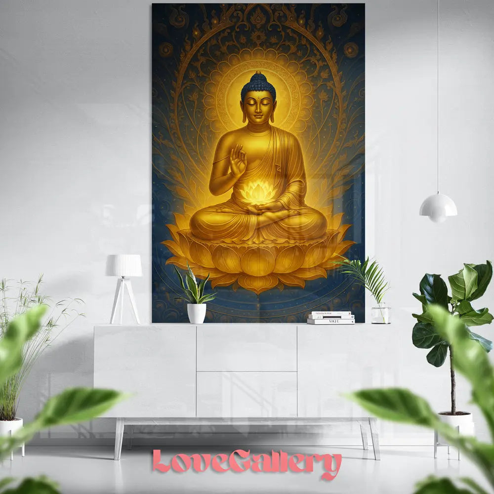 Tableau Bouddha doré sur lotus Mandala Love-Gallery