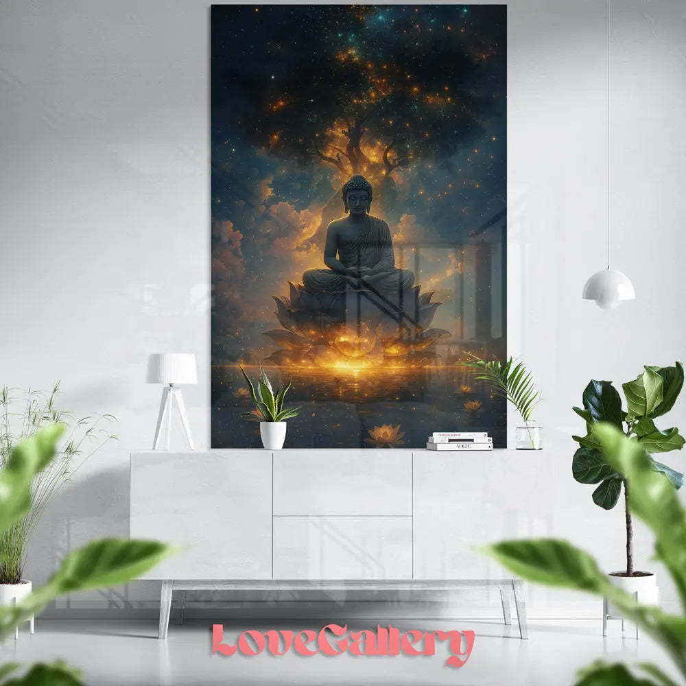 Tableau Bouddha méditation sur lotus Love-Gallery
