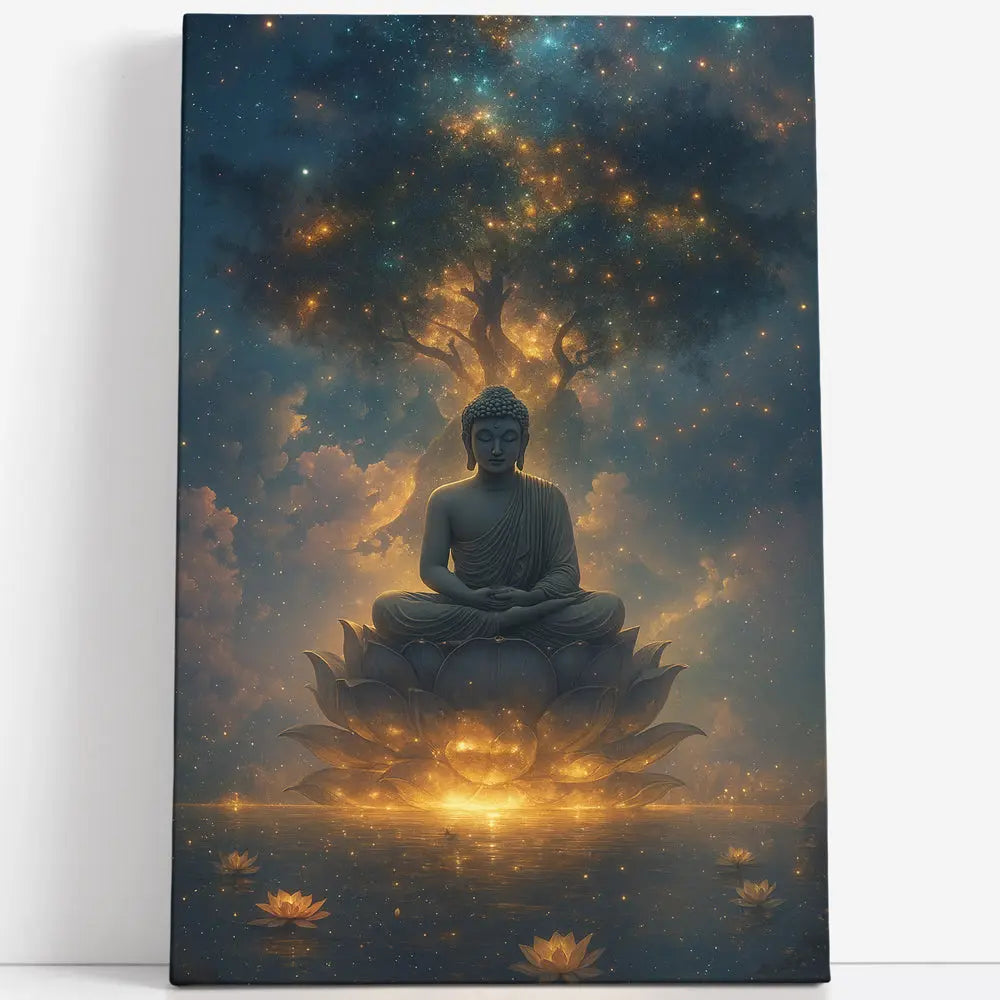 Tableau Bouddha méditation sur lotus Love-Gallery