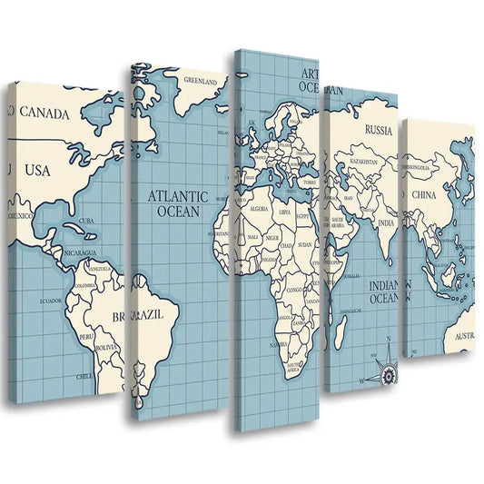 Tableau carte du monde bleu beige Love-Gallery