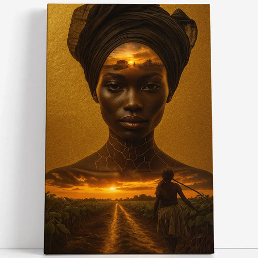 Tableau femme africaine coucher soleil Savane Love-Gallery
