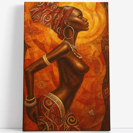 Tableau portrait africaine tribal orange brun Love-Gallery