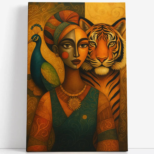 Tableau femme tribale tigre paon Love-Gallery