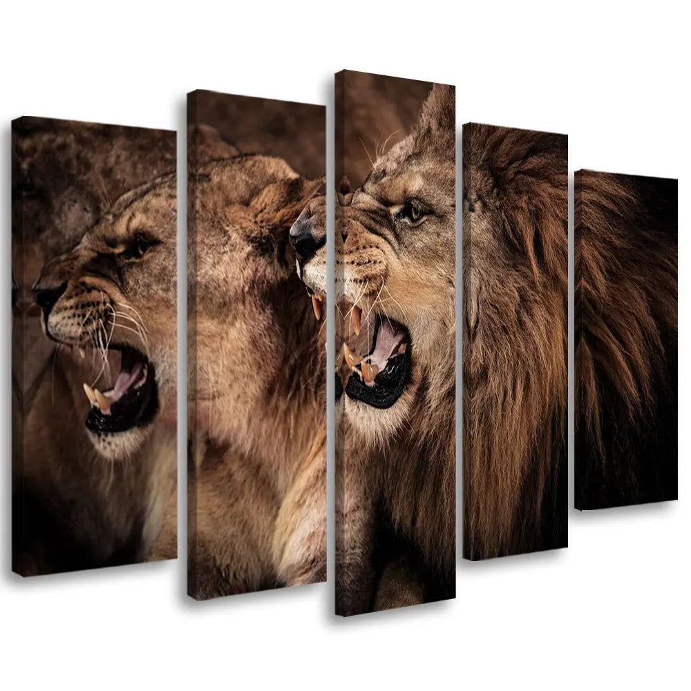 Tableau lionne et lion 5 parties Love-Gallery