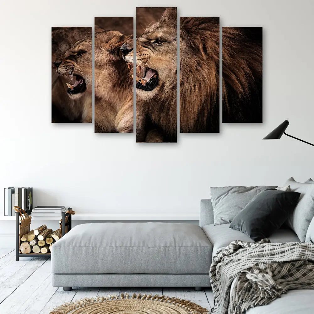 Tableau lionne et lion 5 parties Love-Gallery