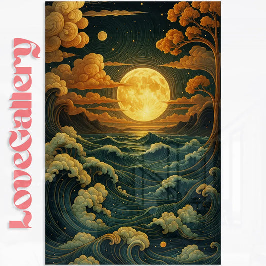 Tableau lune mer japonais design Love-Gallery
