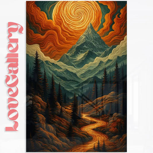 Tableau montagne soleil foret abstrait Love-Gallery
