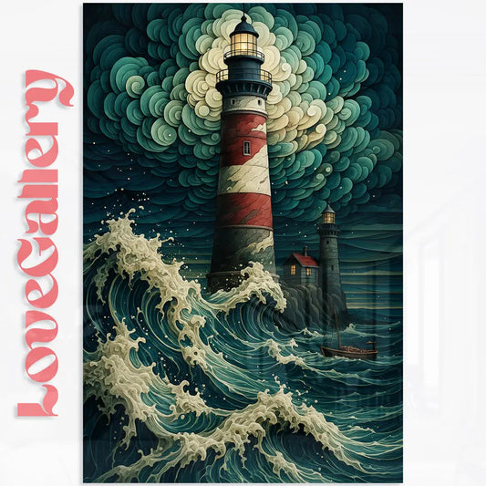 Tableau phare mer tempête art déco Love-Gallery
