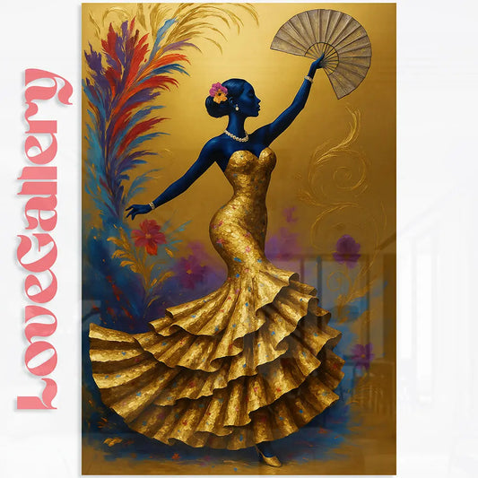 Tableau danseuse élégante robe dorée Love-Gallery