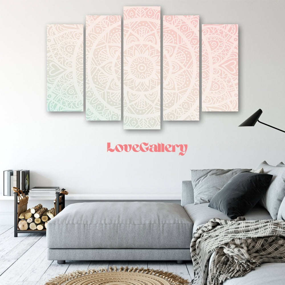 Tableau mandala coeur pastel rose