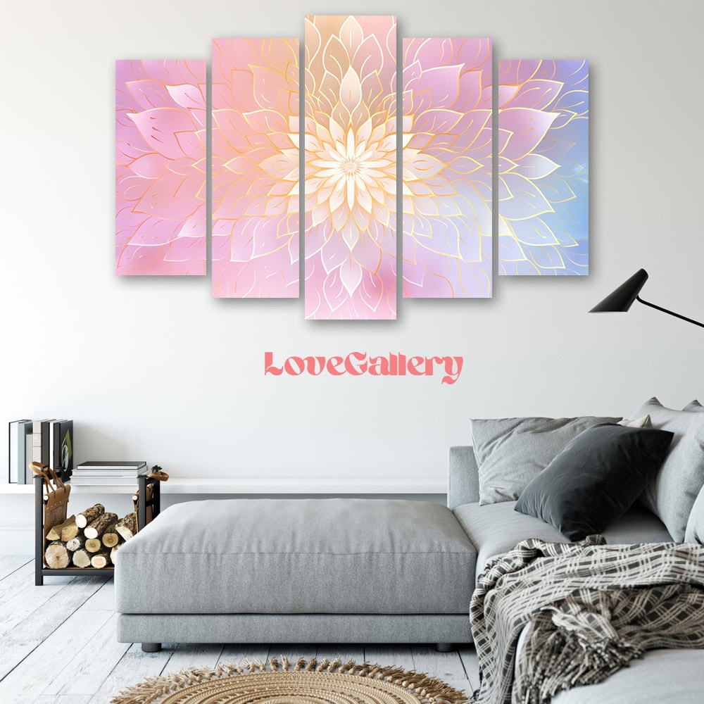 Tableau mandala pastel doré rose