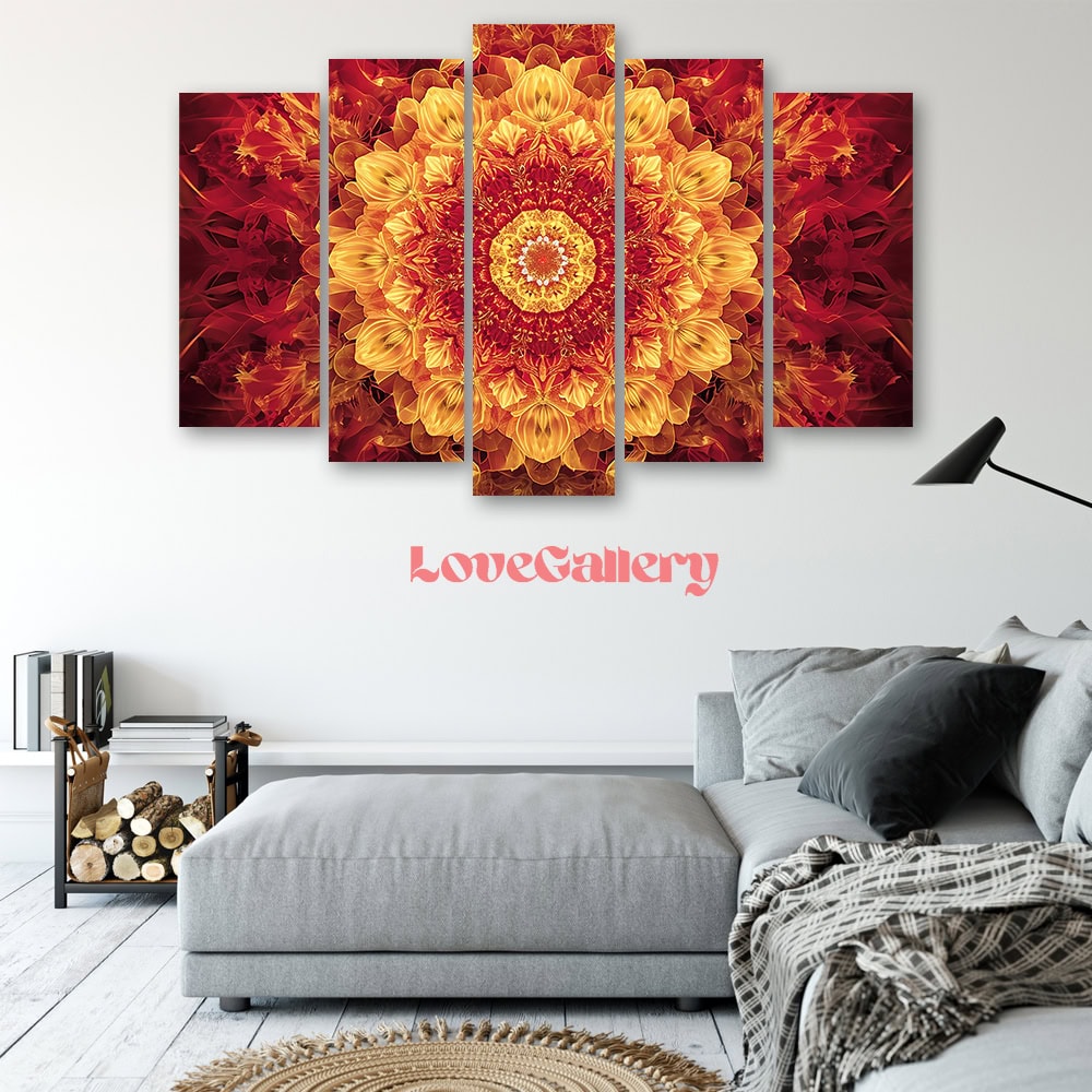 Tableau mandala rouge or abstrait