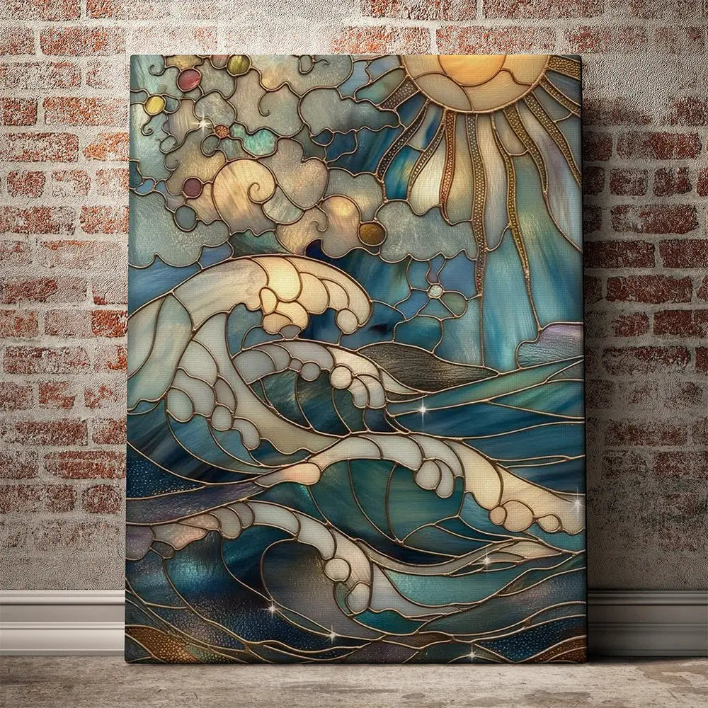 Tableau art vitrail océan soleil Love-Gallery