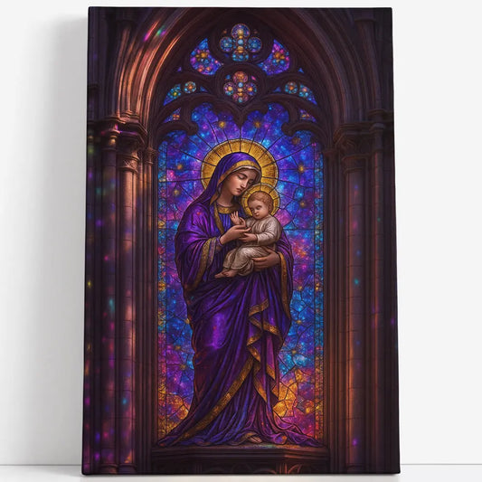 Tableau lumière sacrée du vitrail – Marie et l’Enfant Jésus Love-Gallery