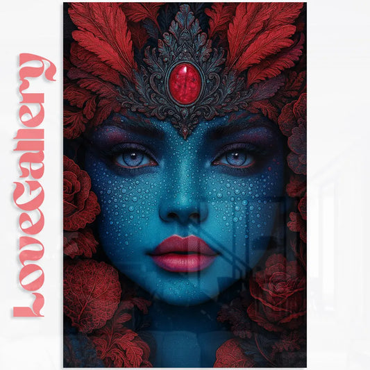 Tableau visage femme bleu joyau Love-Gallery