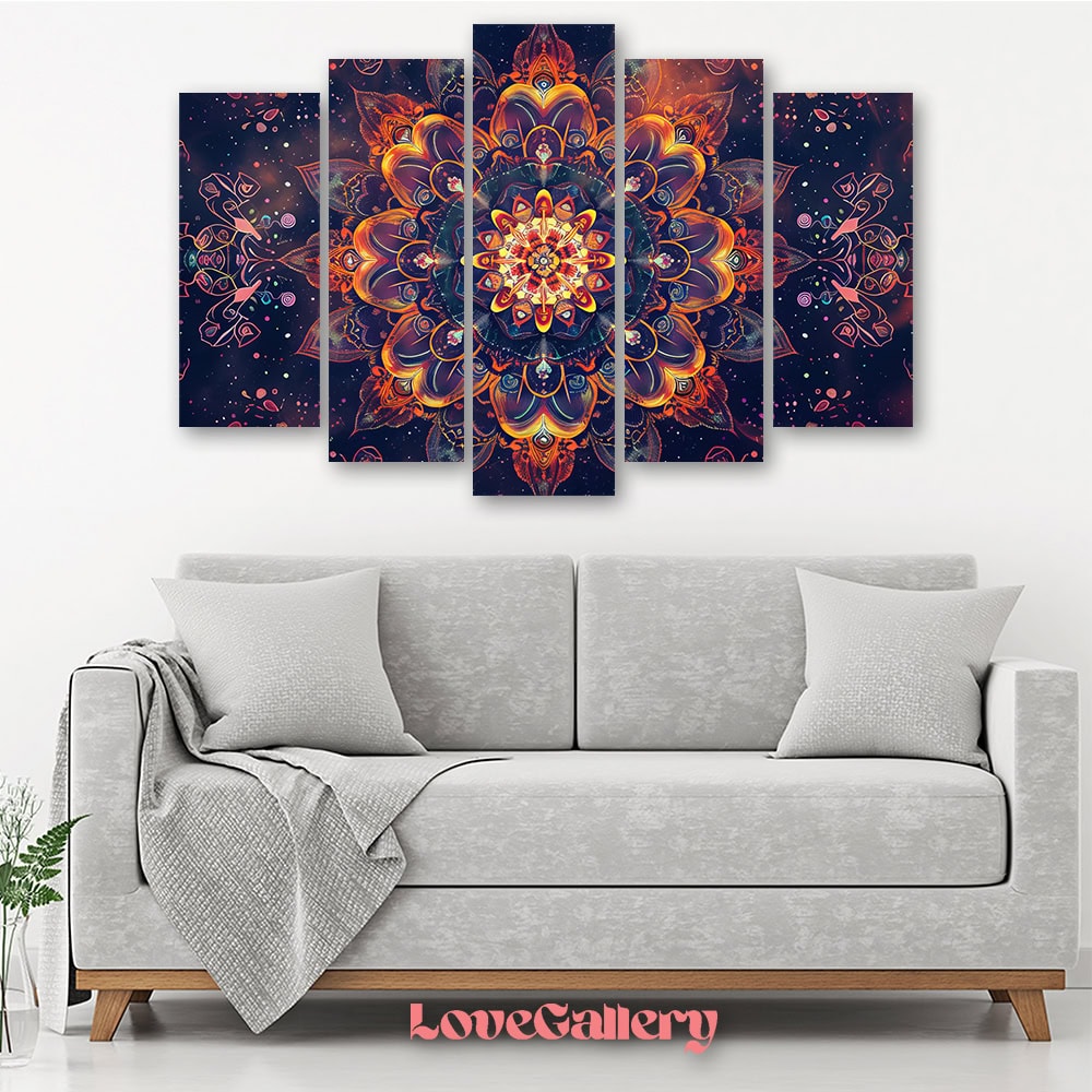 Tableau mandala noir rouge abstrait