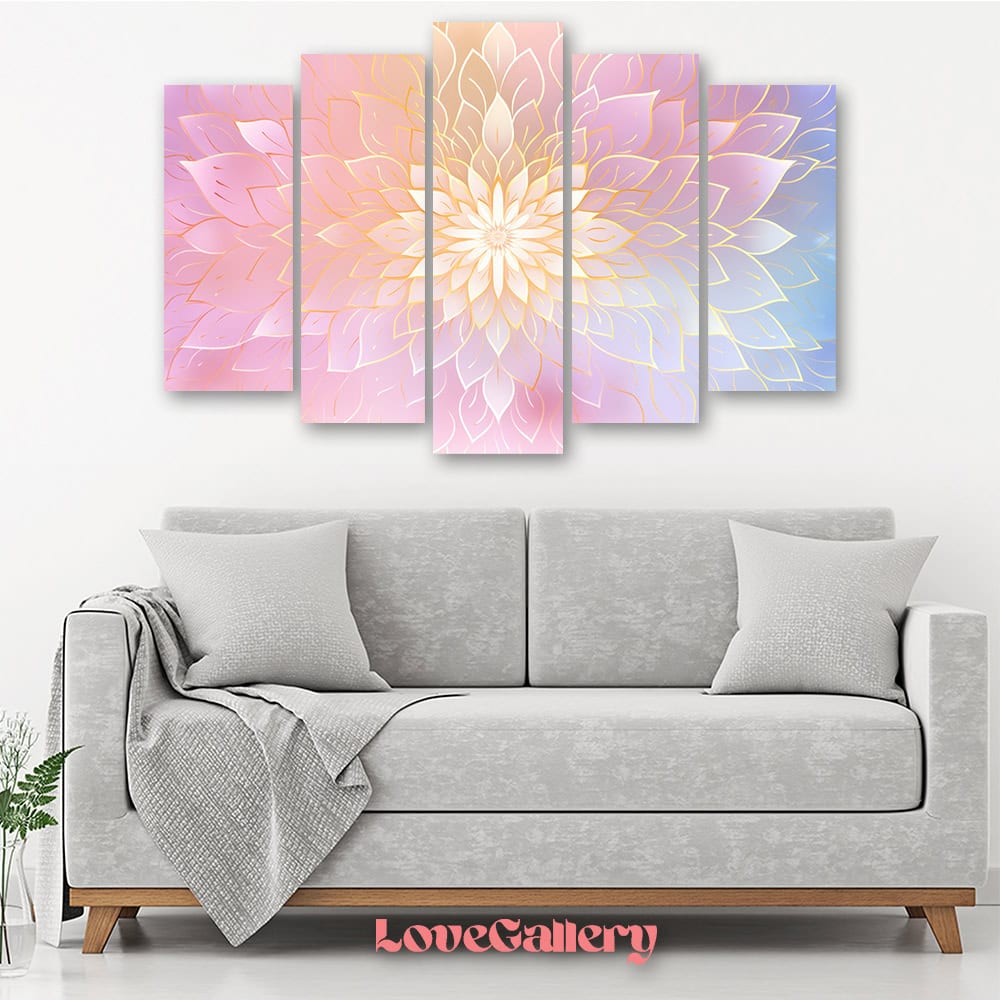 Tableau mandala pastel doré rose