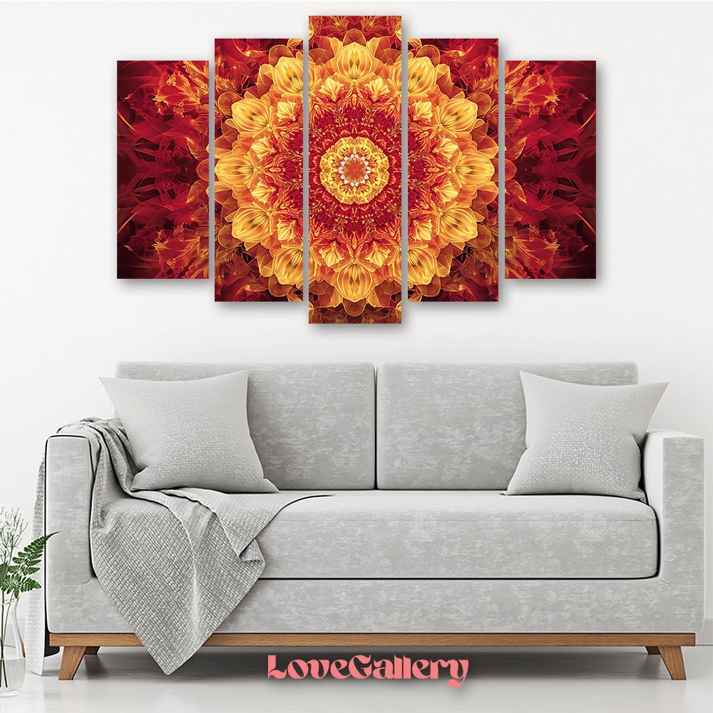 Tableau mandala rouge or abstrait